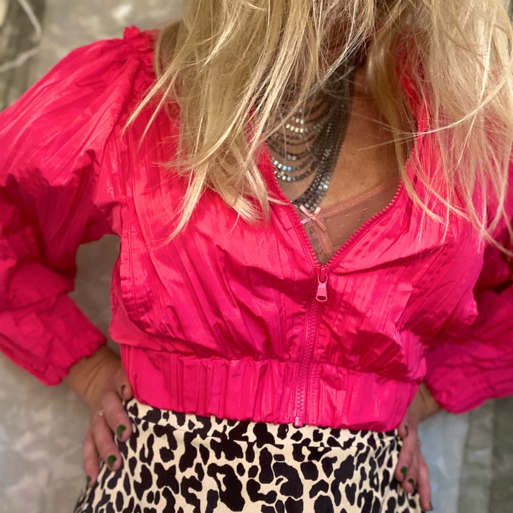 Zara hot pink cropped wind breaker XL.